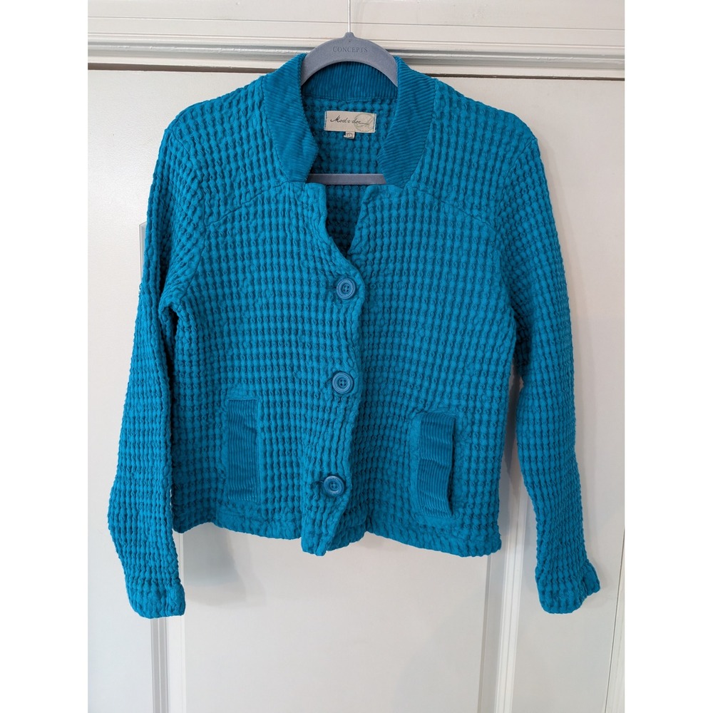 Mod-o-doc Womens Popcorn Waffle Knit Cotton Button Jacket Cardigan Large